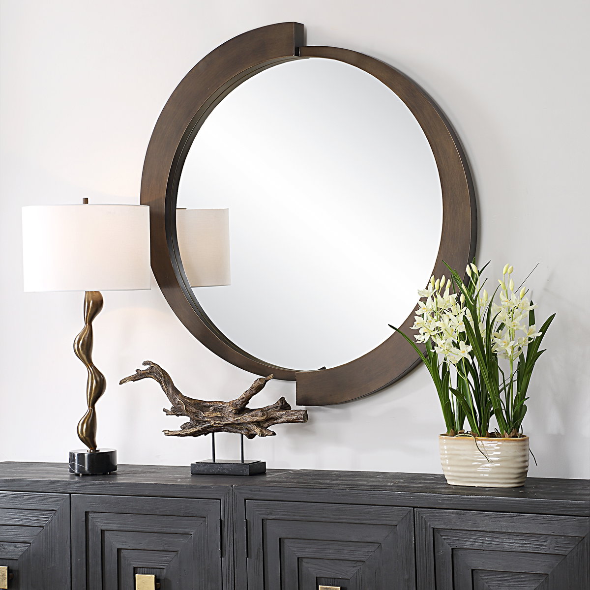 Reverse Round Mirror, by Uttermost, 43.75" width x 44.5" height x 2.12" depth View 2