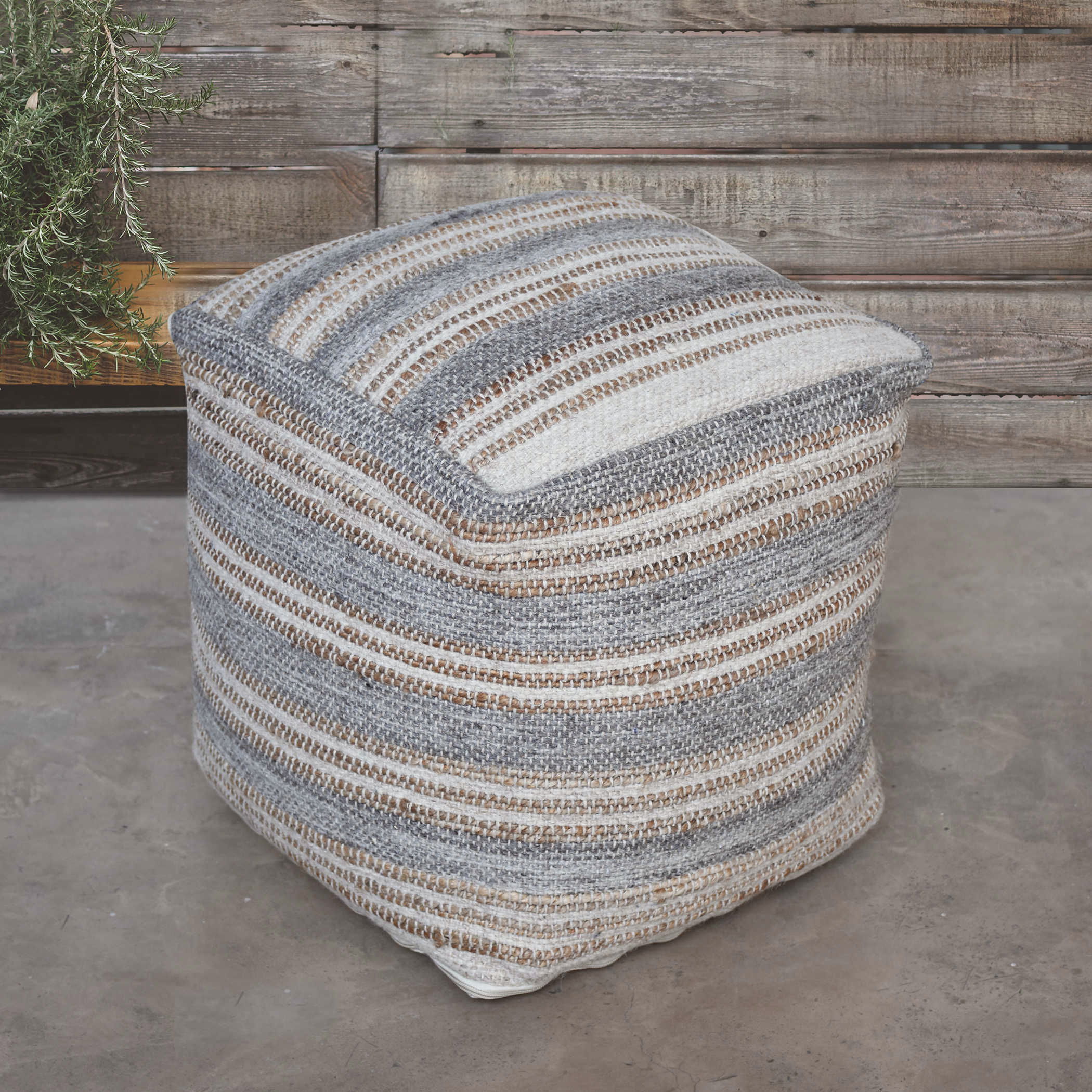 Mesick Handwoven Gray Pouf large image 