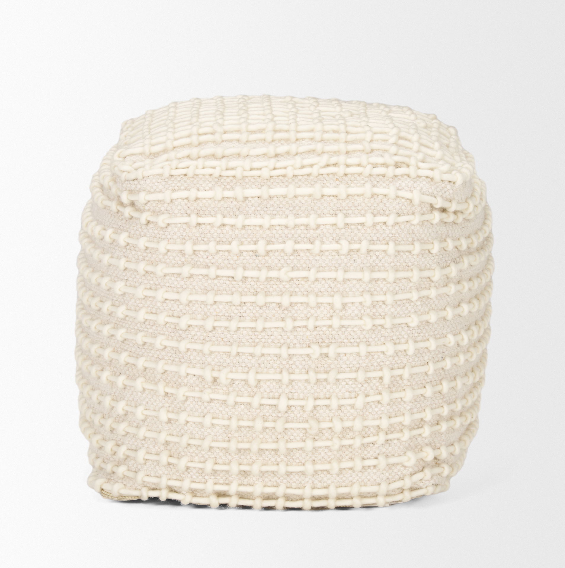 Sakaye Beige with Cream Stitched Patterned Pouf, Ottoman by Mercana, 16" length x 16" width x 16" height View 5