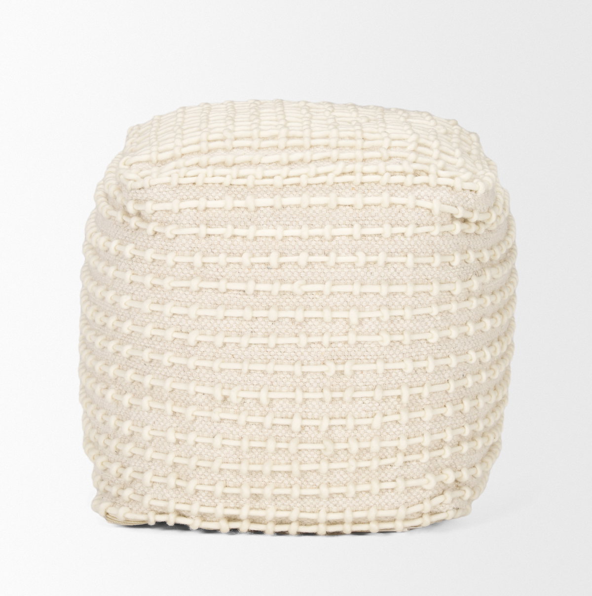 Sakaye Beige with Cream Stitched Patterned Pouf, Ottoman by Mercana, 16" length x 16" width x 16" height View 5