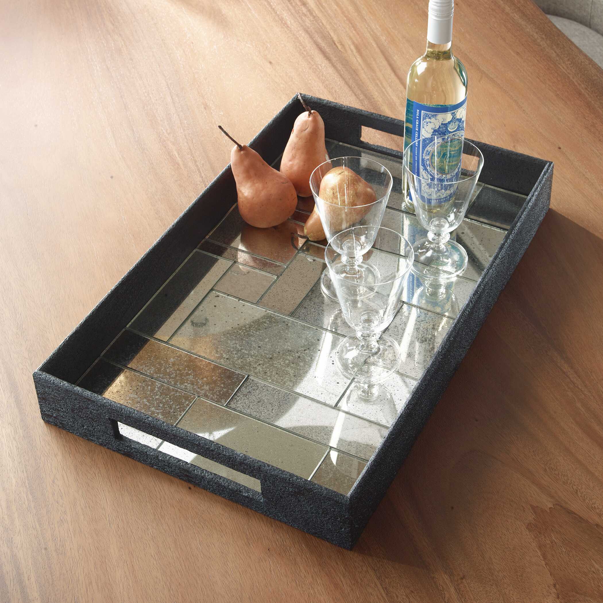 Modern Mosaic Antique Mirrored Tray, Decorative by Uttermost, 24" width x 3" height x 15" depth View 2