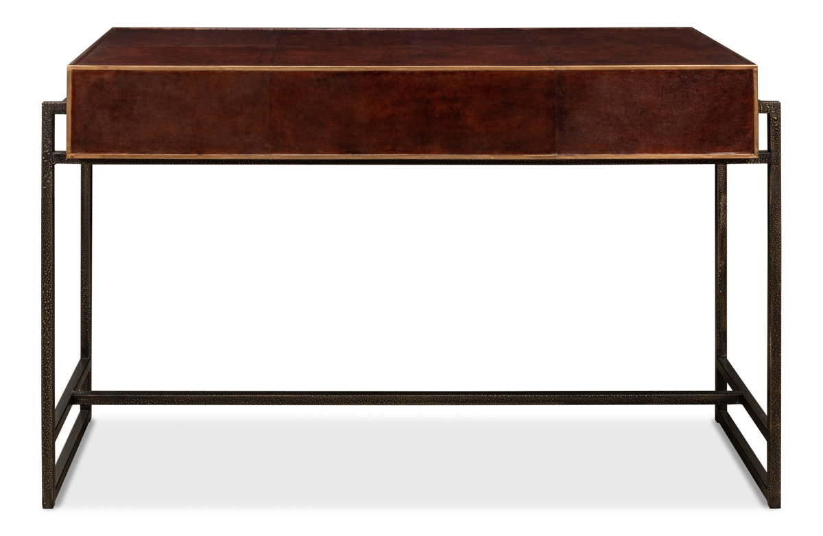 Old Brown Leather Desk, by Sarreid, 1'10" length x 4'1" width x 2'7" height View 3