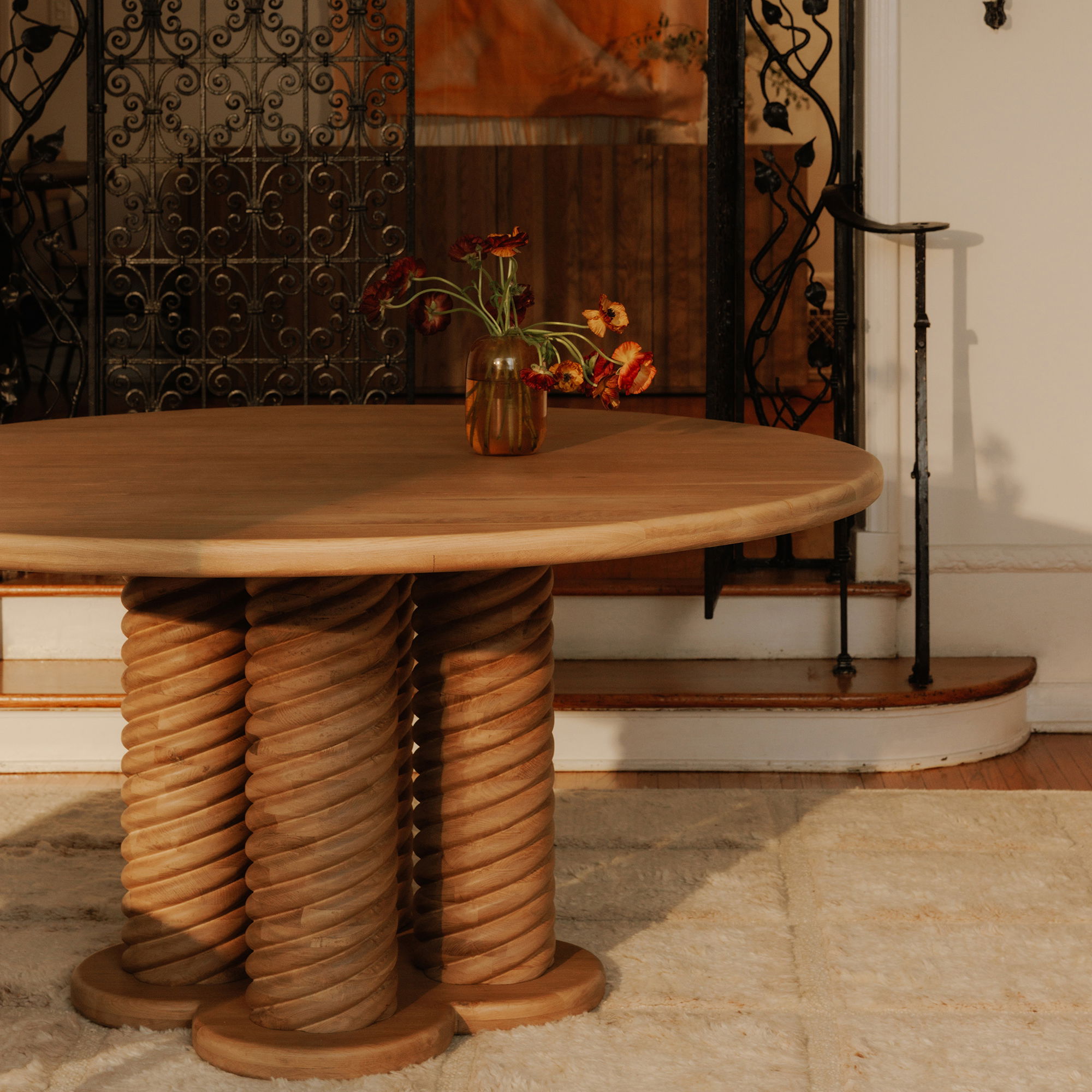 Treccia Round Dining Table Oak, by Moe's Home, 60" width x 30" height x 60" depth View 6