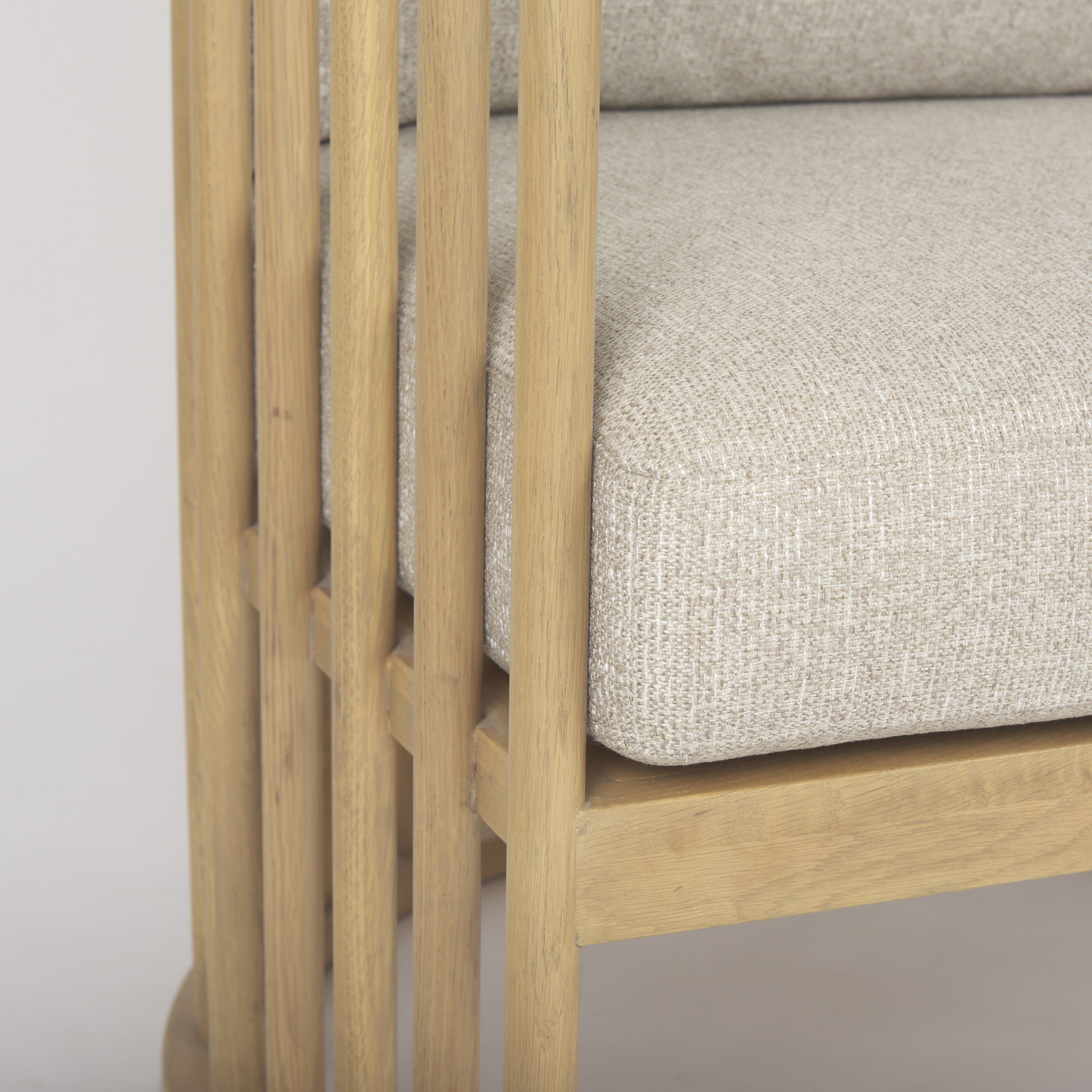 Kopari Beige Fabric with Light Brown Wood Accent Chair, by Mercana, 30.12" length x 30.51" width x 37.2" height View 10