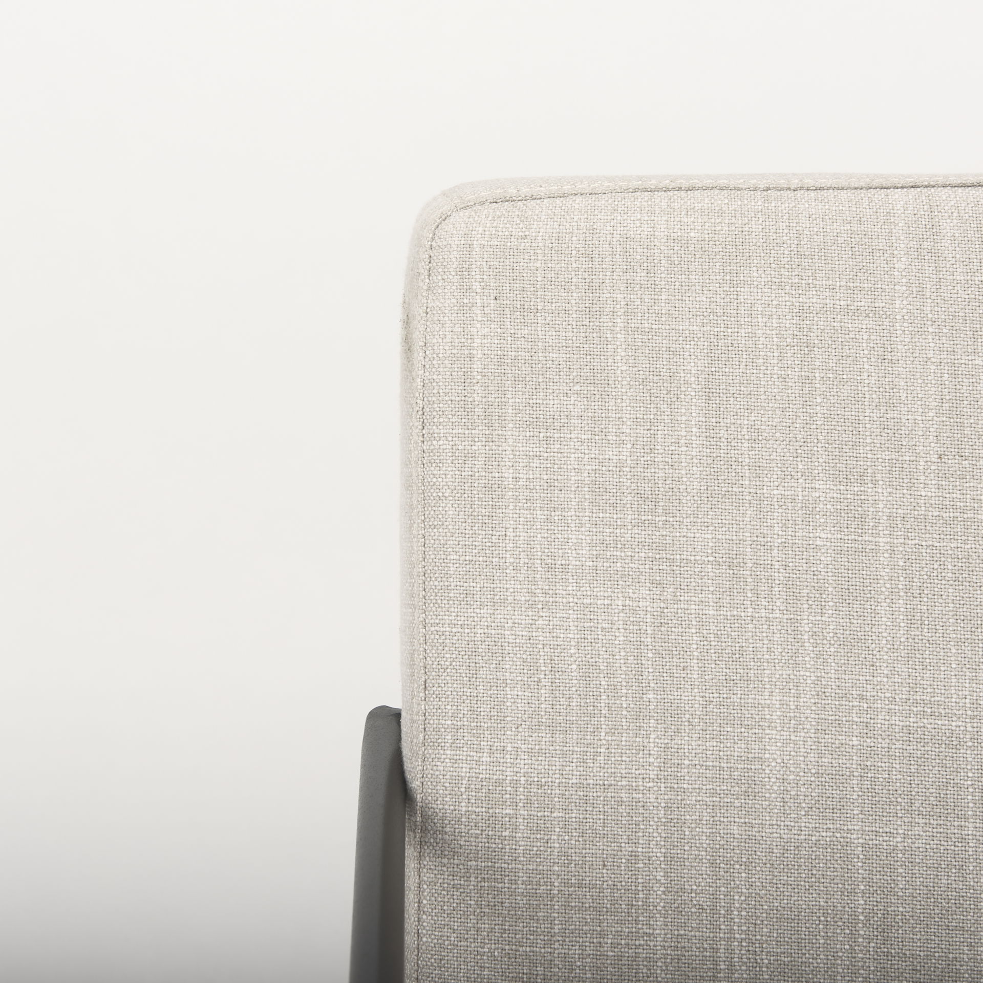 Stamford Beige Upholstered Seat with Wood Back, Black Metal Frame Dining Chair with Arms, by Mercana, 25" length x 20.5" width x 36" height View 7