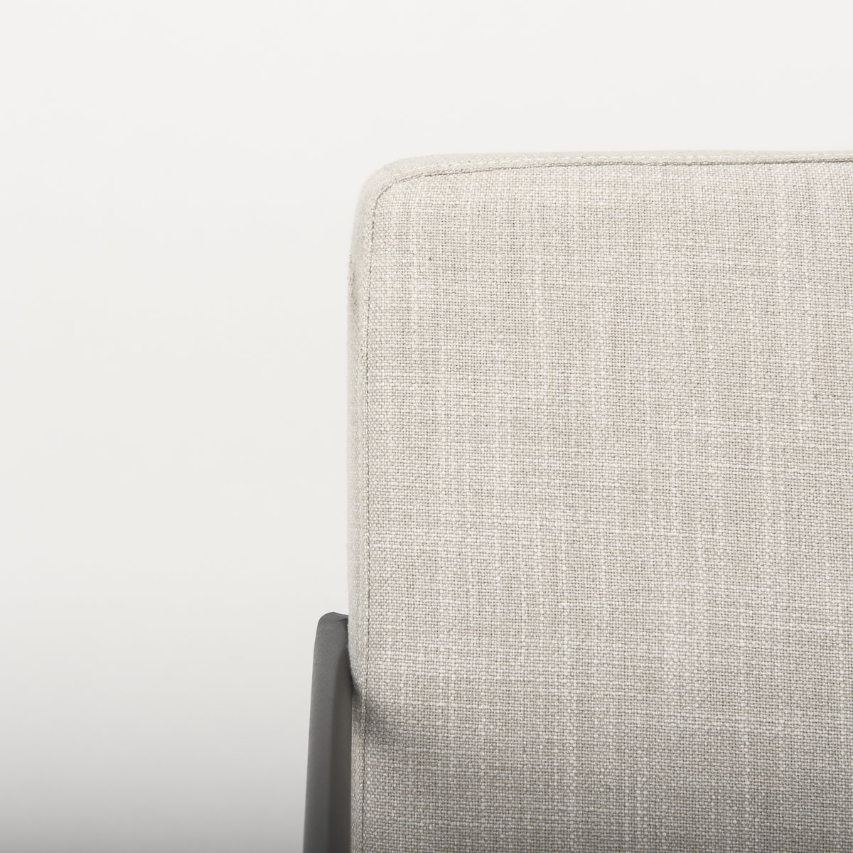 Stamford Beige Upholstered Seat with Wood Back, Black Metal Frame Dining Chair with Arms, by Mercana, 25" length x 20.5" width x 36" height View 9