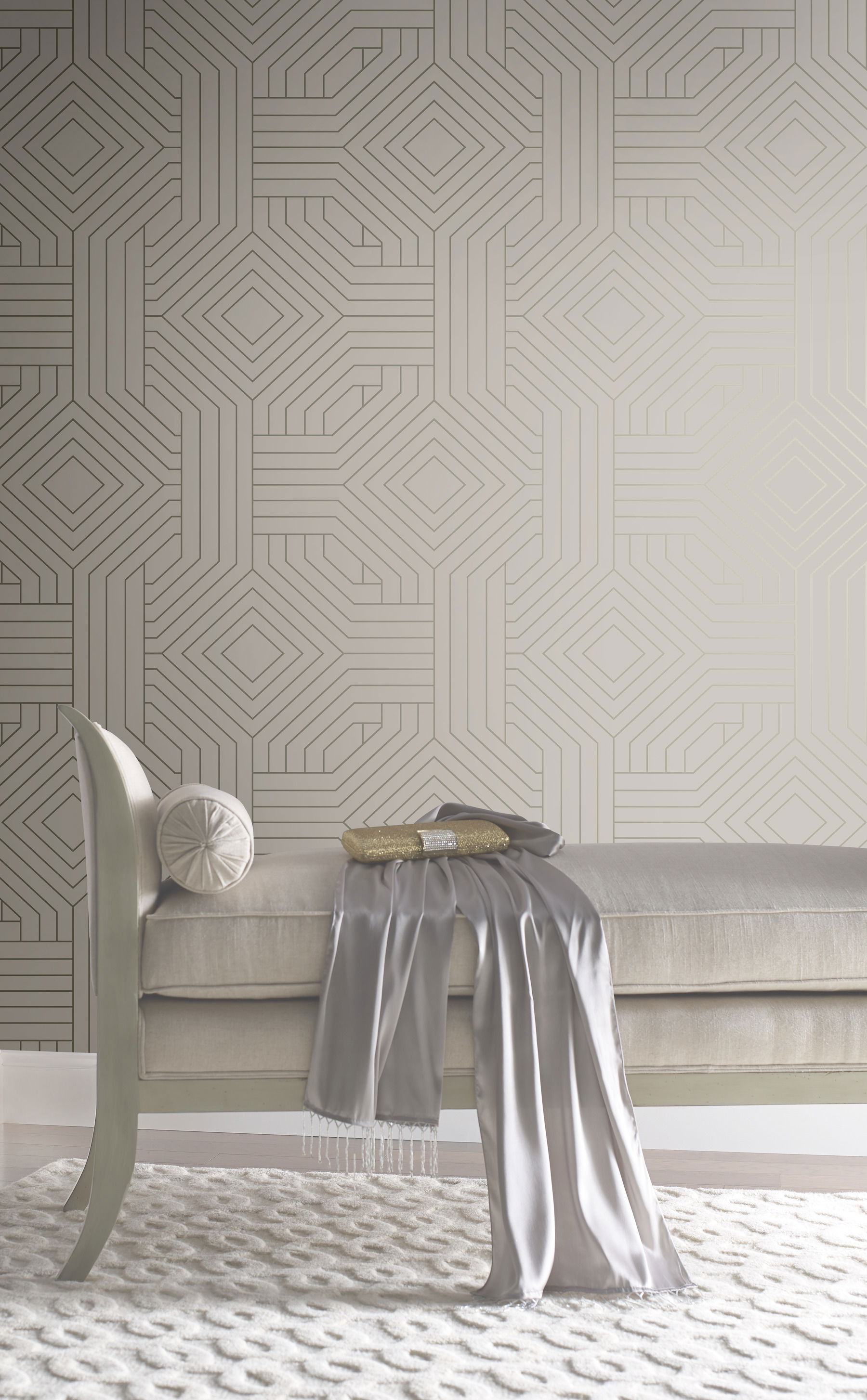 Diverging Diamonds Taupe Wallpaper, by York Wall, 27' length x 2'3" width x 0.02" depth View 2