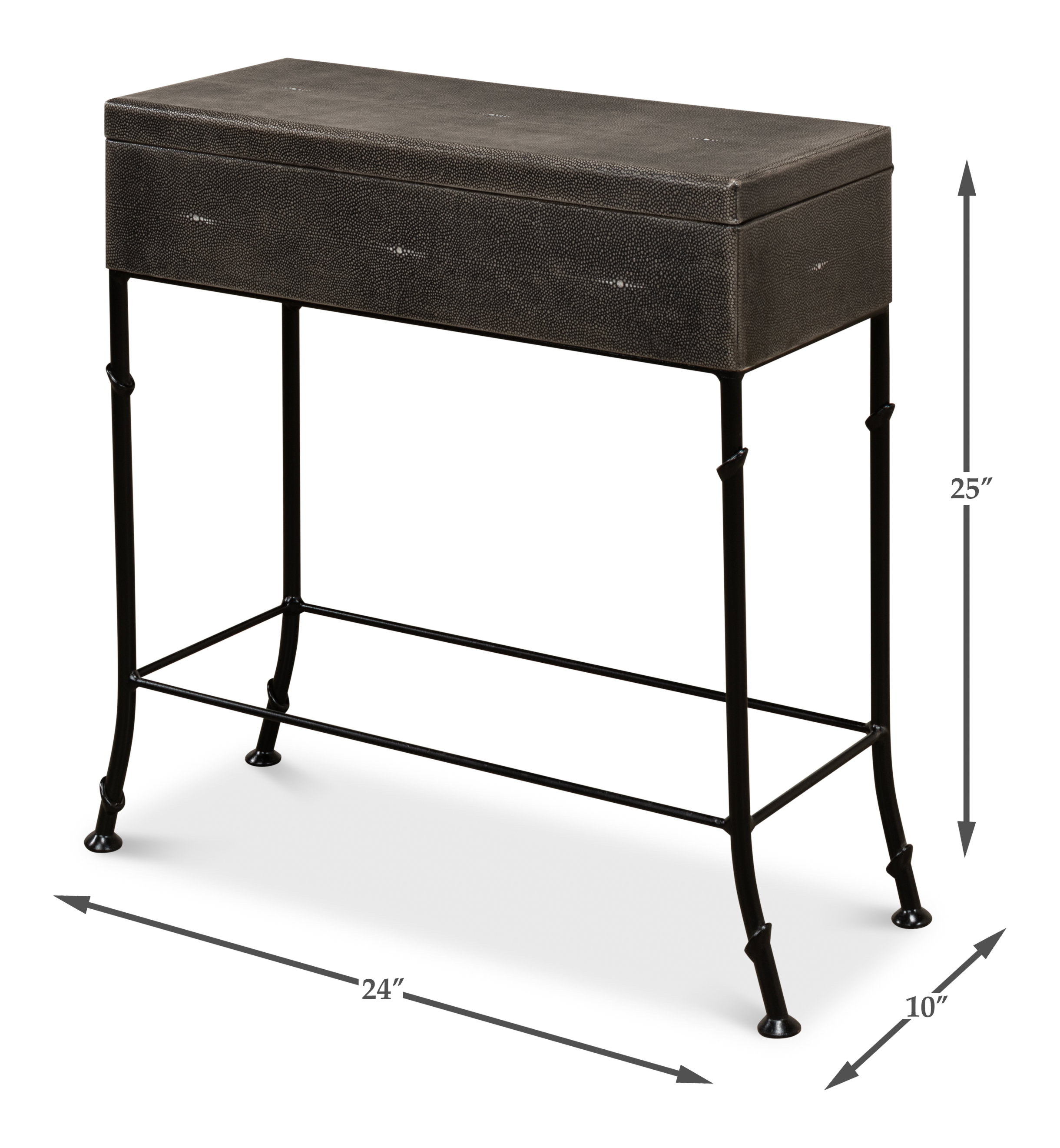 Grey Leather Shagreen Box On Stand, Side & End Table by Sarreid, 24" length x 10" width x 25" height View 14