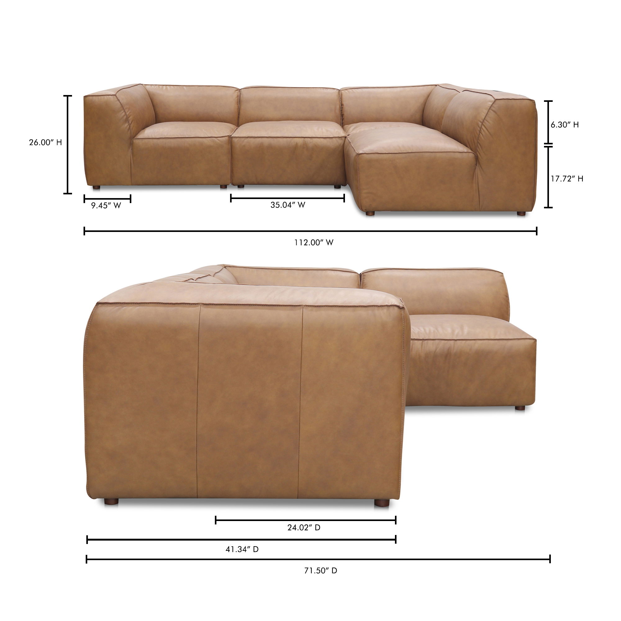 Form Signature Modular Sectional Sonoran Tan, Sectional Sofa by Moe's Home, 112" width x 26" height x 71.5" depth View 7