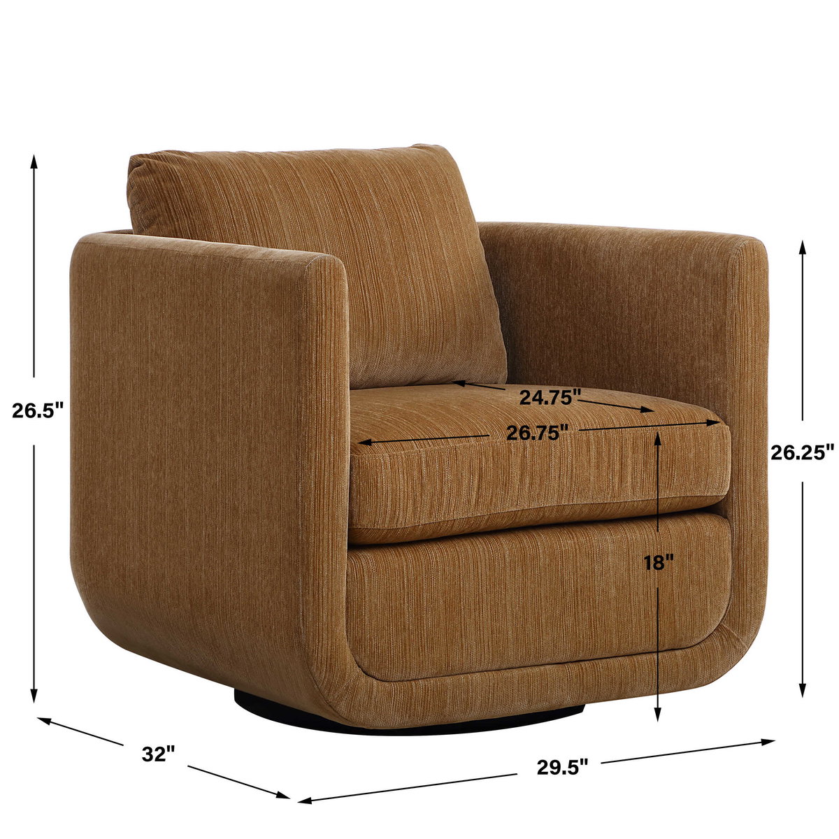 Abound Ginger Swivel Chair, Accent Chair by Uttermost, 29.5" width x 26.5" height x 32" depth View 3