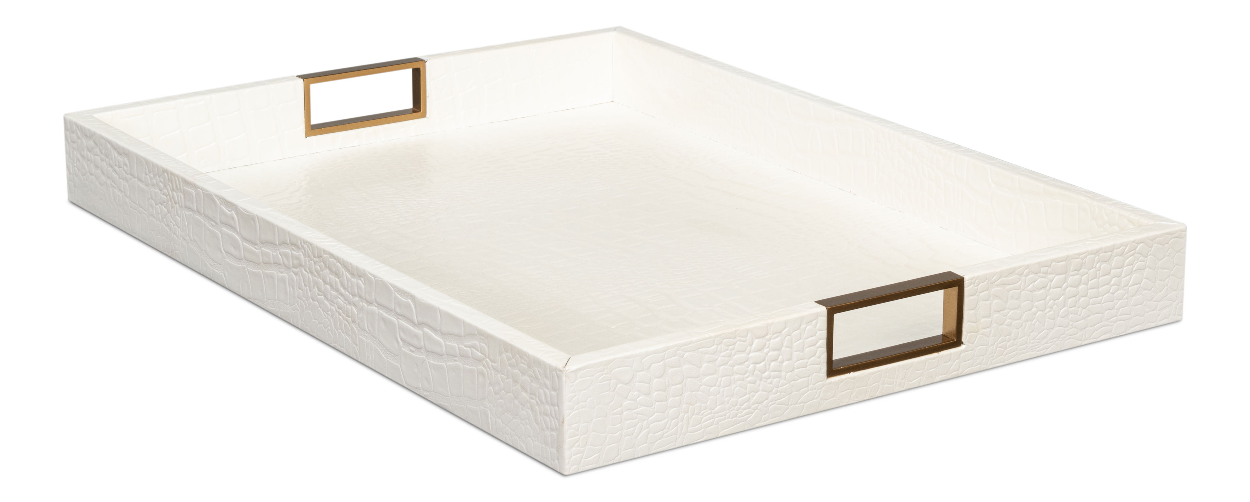Norton Leather Tray,Croco Leather, Pearl, Decor by Sarreid, 24" length x 18" width x 2.5" height View 9