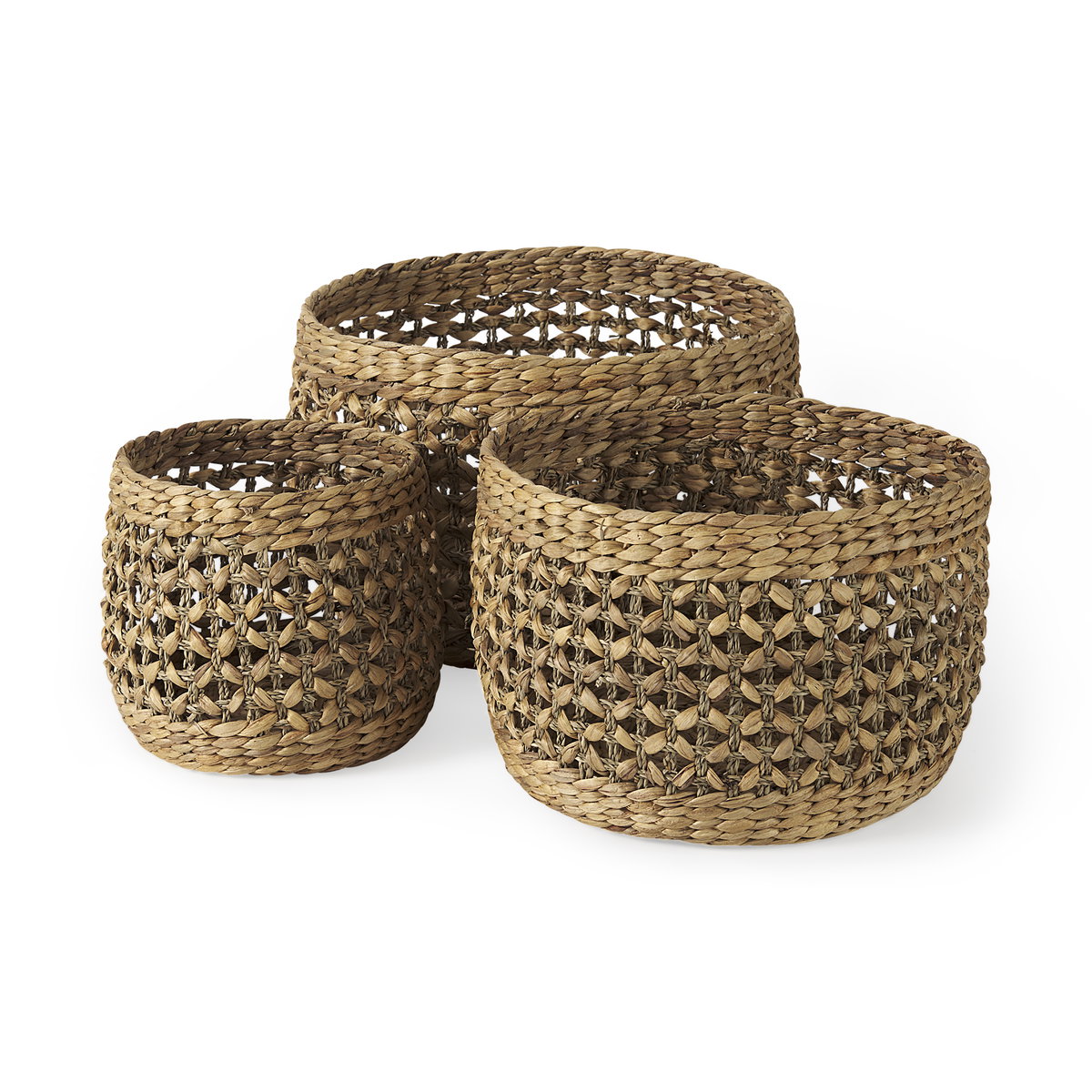 Dakota (Set of 3) Medium Brown Seagrass Round Basket, Bins & Basket by Mercana, 17.72" length x 17.72" width x 11.81" height View 1
