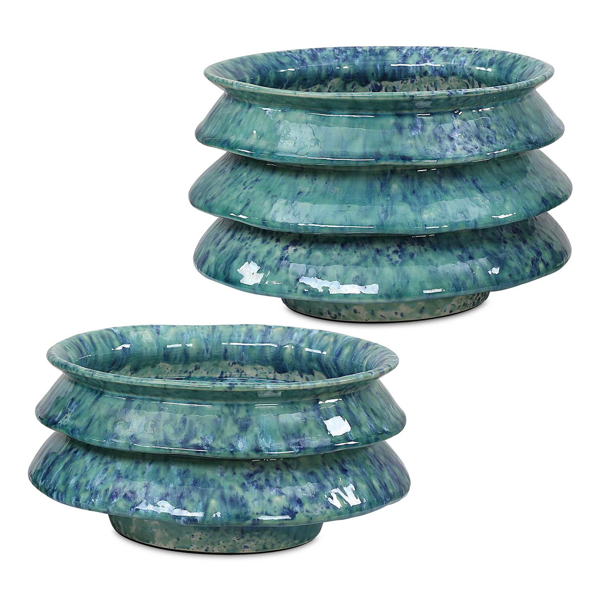 ZigZag Blue Green Bowls Set/2, Decorative by Uttermost, 10" width x 6.5" height x 10" depth View 1