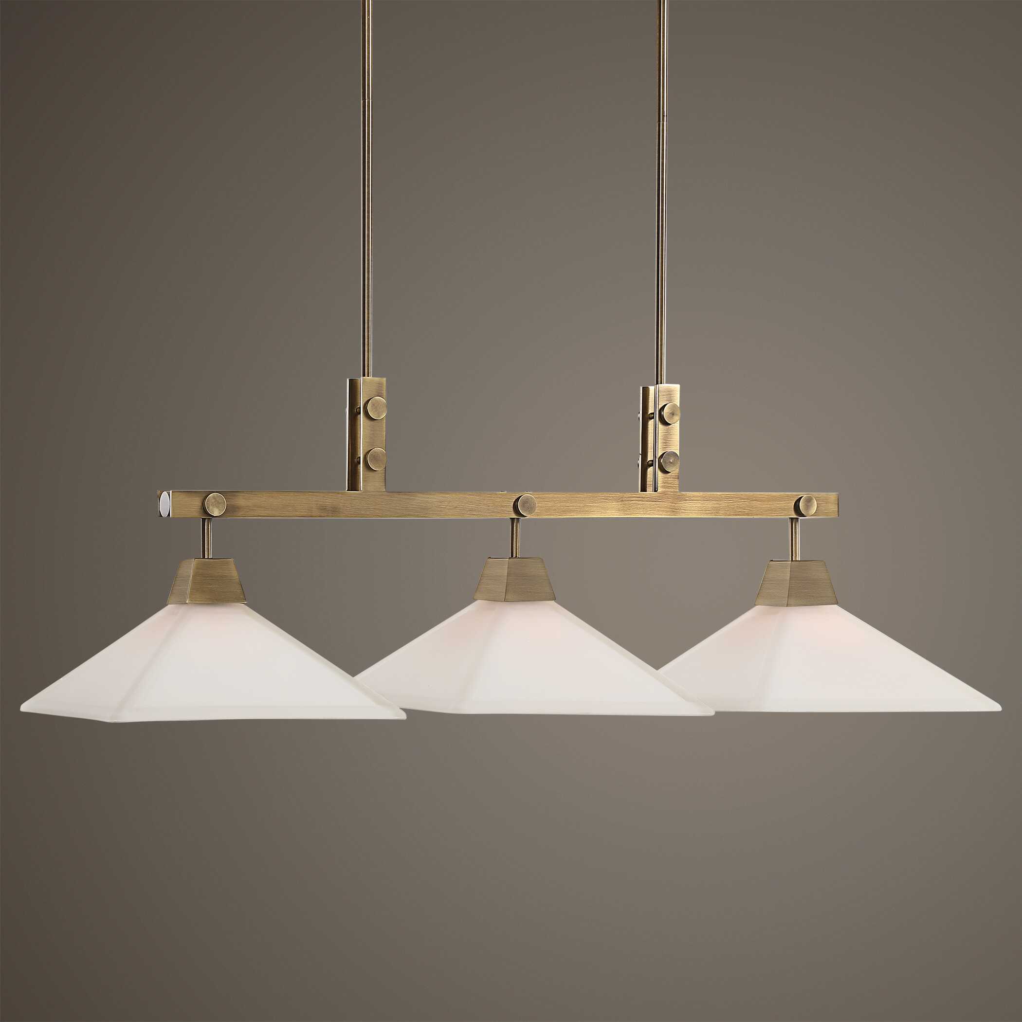 Brookdale Industrial 3 Light Linear Chandelier, Ceiling Light by Uttermost, 43.87" width x 14.75" height x 13" depth View 2