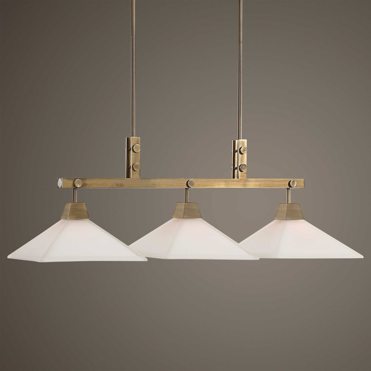 Brookdale Industrial 3 Light Linear Chandelier, Ceiling Light by Uttermost, 43.87" width x 14.75" height x 13" depth View 2
