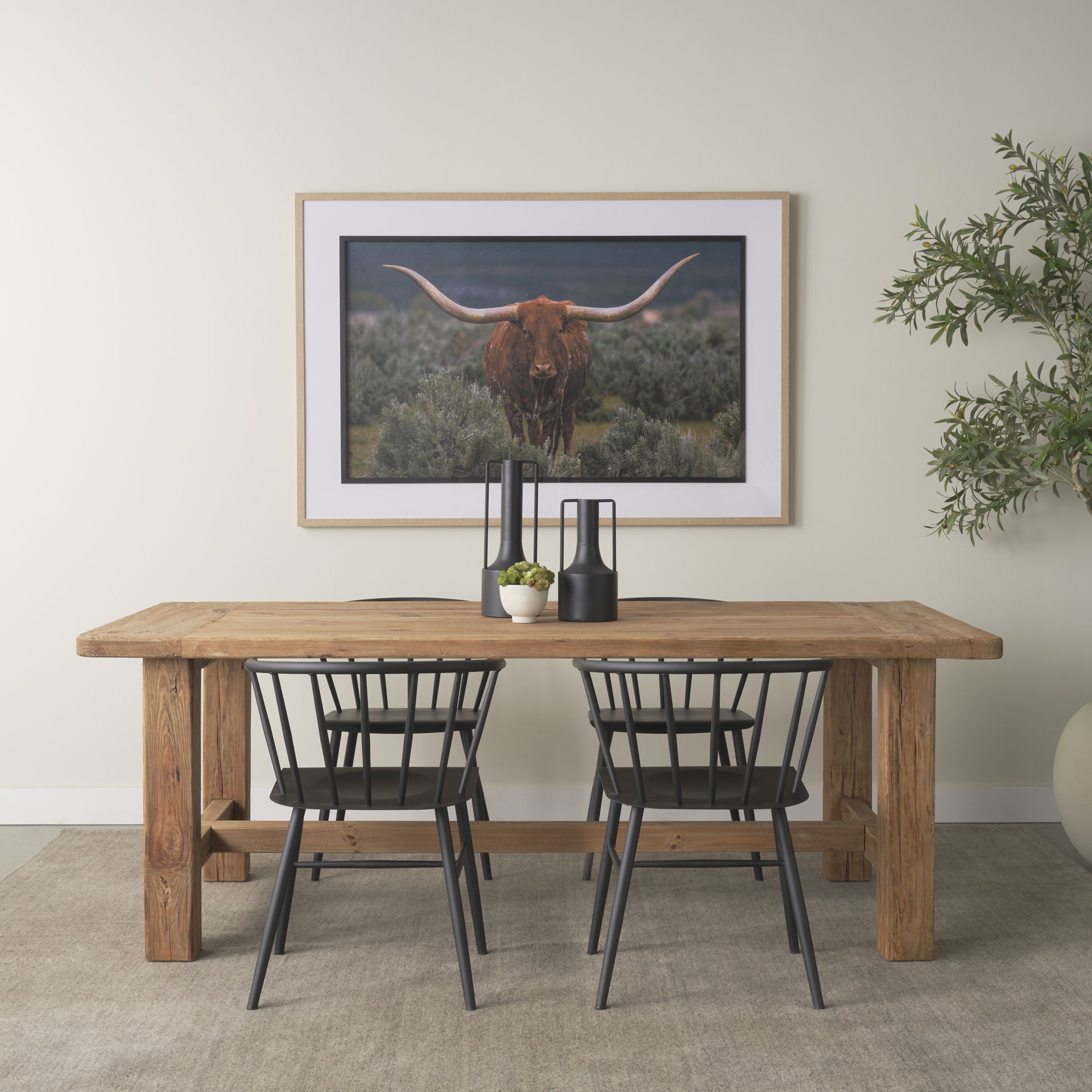 Stetson 84' Rectangular Natural Brown Wood Dining Table, by Mercana, 84" length x 39" width x 30" height View 2