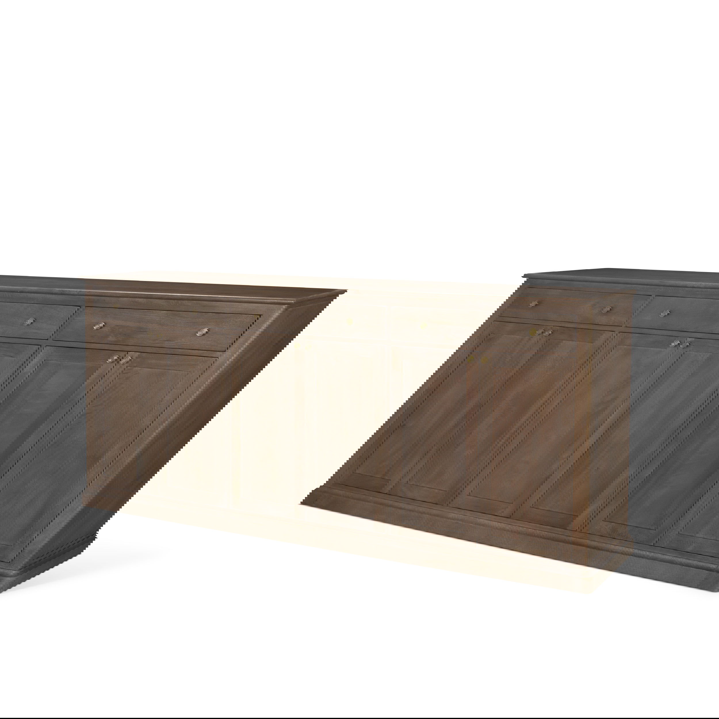 Baron Dark Brown Solid Wood with Antiqued Aged Brass Knobs 3-Drawer 6-Door Sideboard, Sideboards & Buffet by Mercana, 81.75" length x 19" width x 36" height View 1