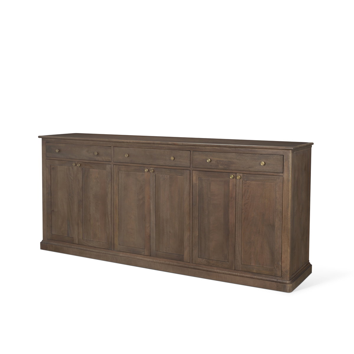 Baron Dark Brown Solid Wood with Antiqued Aged Brass Knobs 3-Drawer 6-Door Sideboard, Sideboards & Buffet by Mercana, 81.75" length x 19" width x 36" height View 1