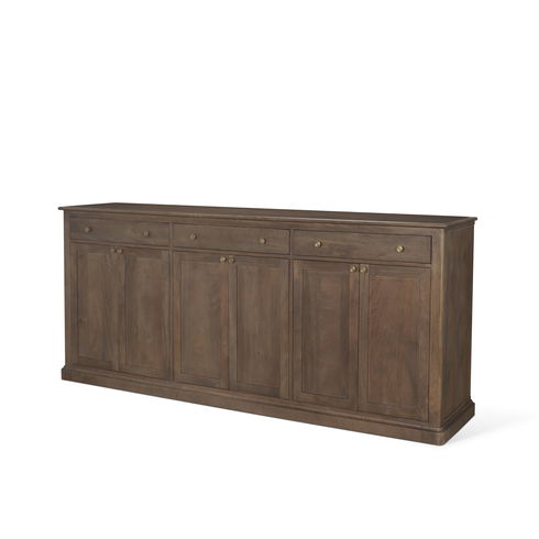 Baron Dark Brown Solid Wood with Antiqued Aged Brass Knobs 3-Drawer 6-Door Sideboard