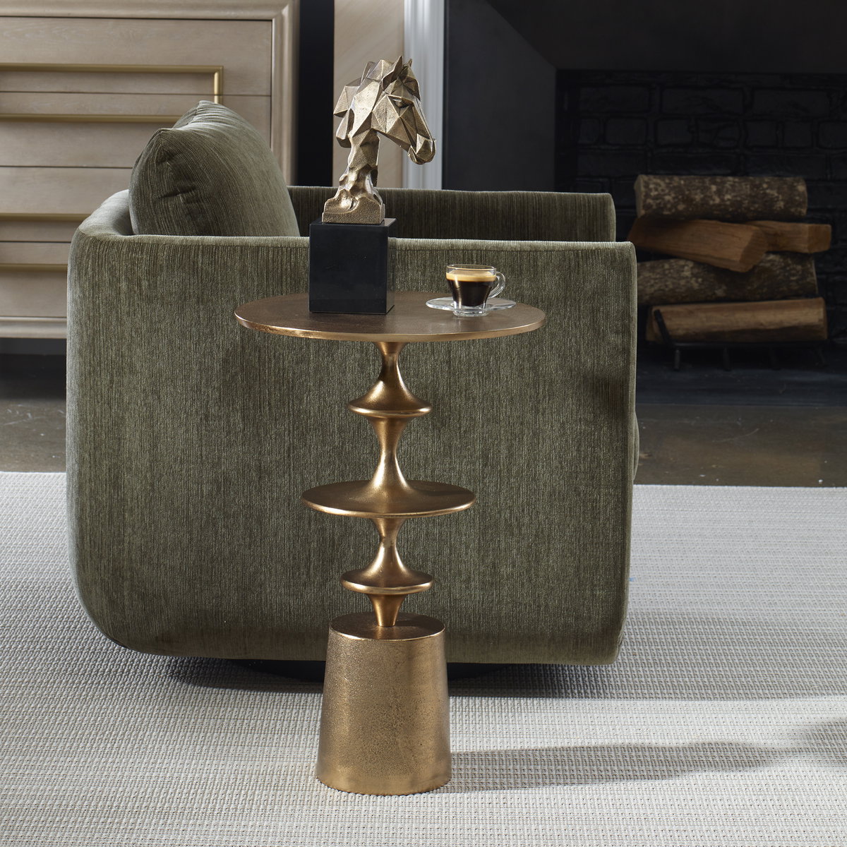 Flight Brass Accent Table, Side & End Table by Uttermost, 16" width x 23.5" height x 16" depth View 2