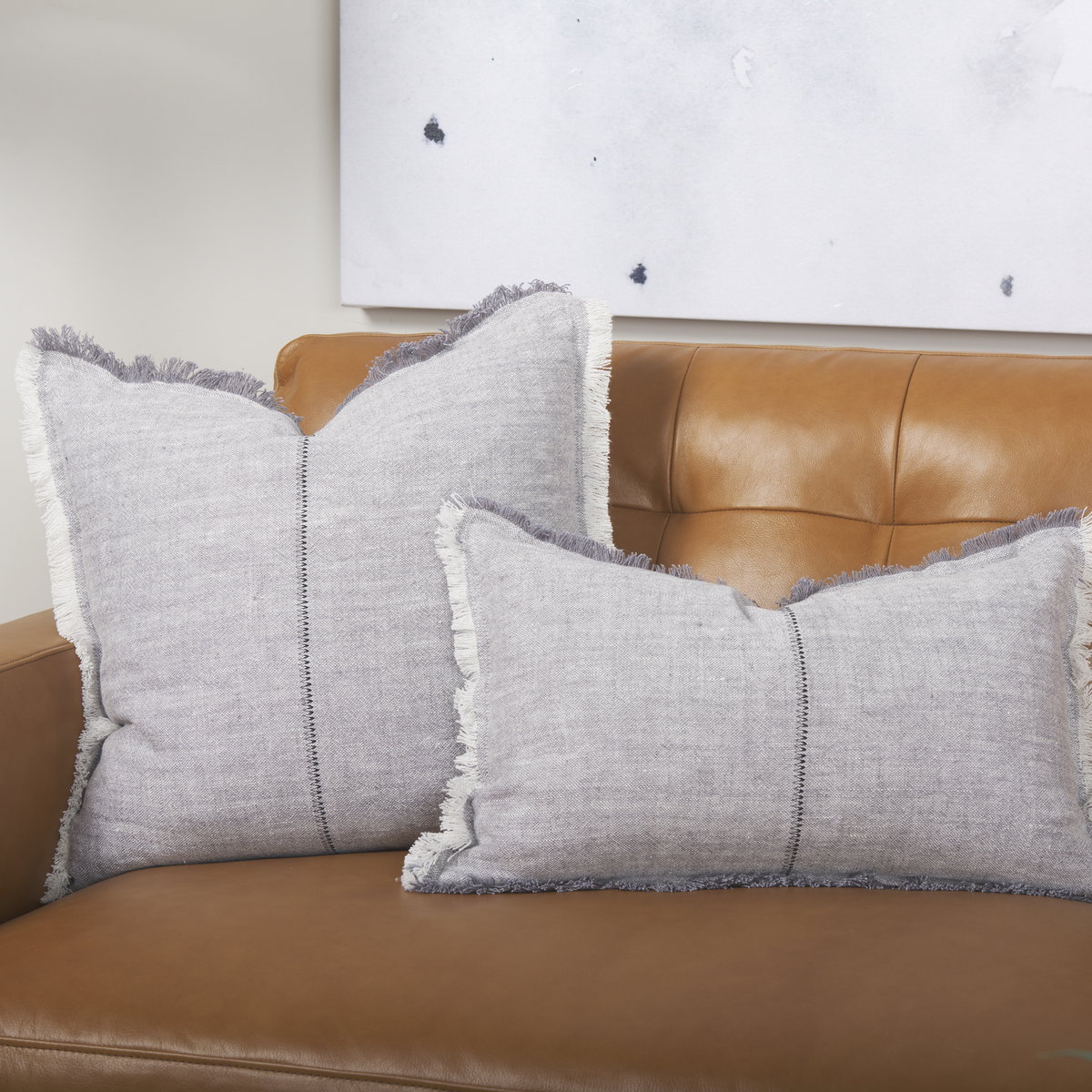 Thais 13x21 Gray Fabric Fringed Decorative Pillow Cover, by Mercana, 13" length x 21" width x 0.2" height View 5