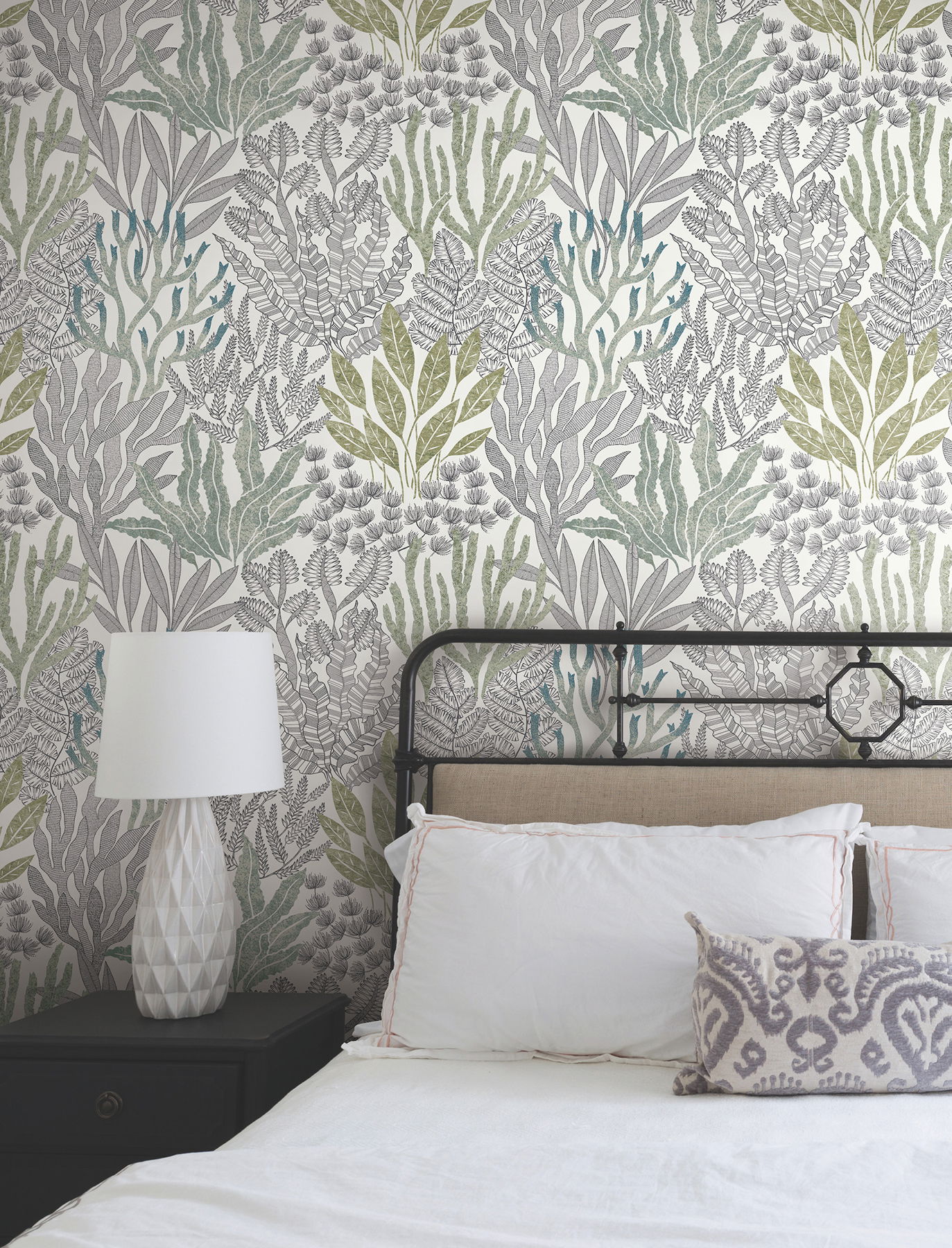 Coral Leaves Blue & Green Wallpaper, by York Wall, 27' length x 2'3" width x 0.02" depth View 2