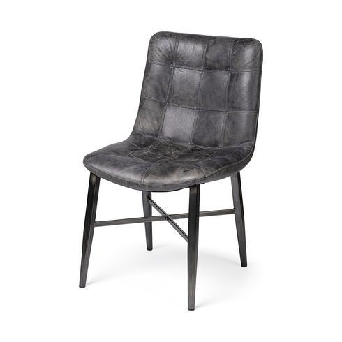 Horsdal Black Genuine Leather Seat with Black Metal Frame Dining Chair