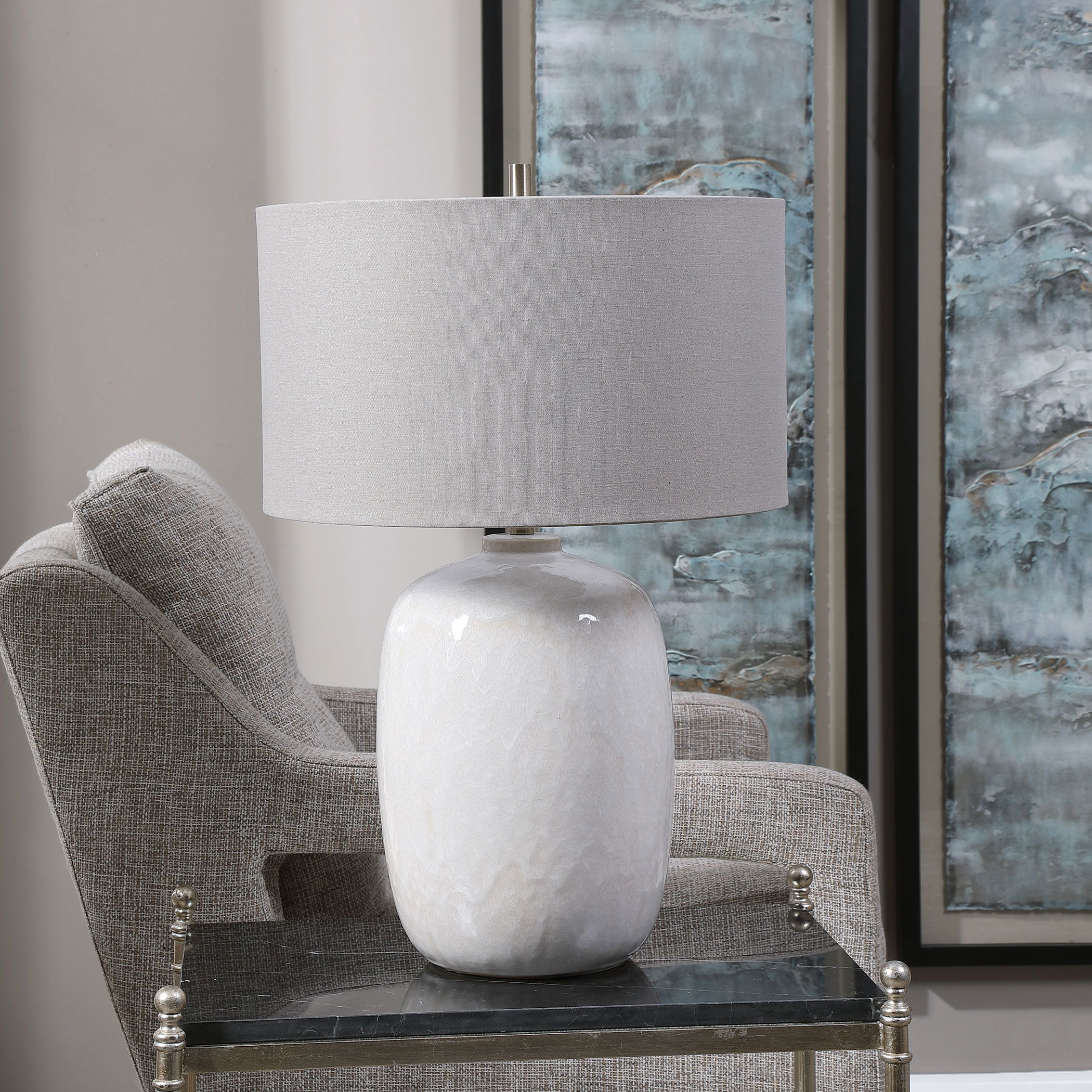 Winterscape White Glaze Table Lamp large image 