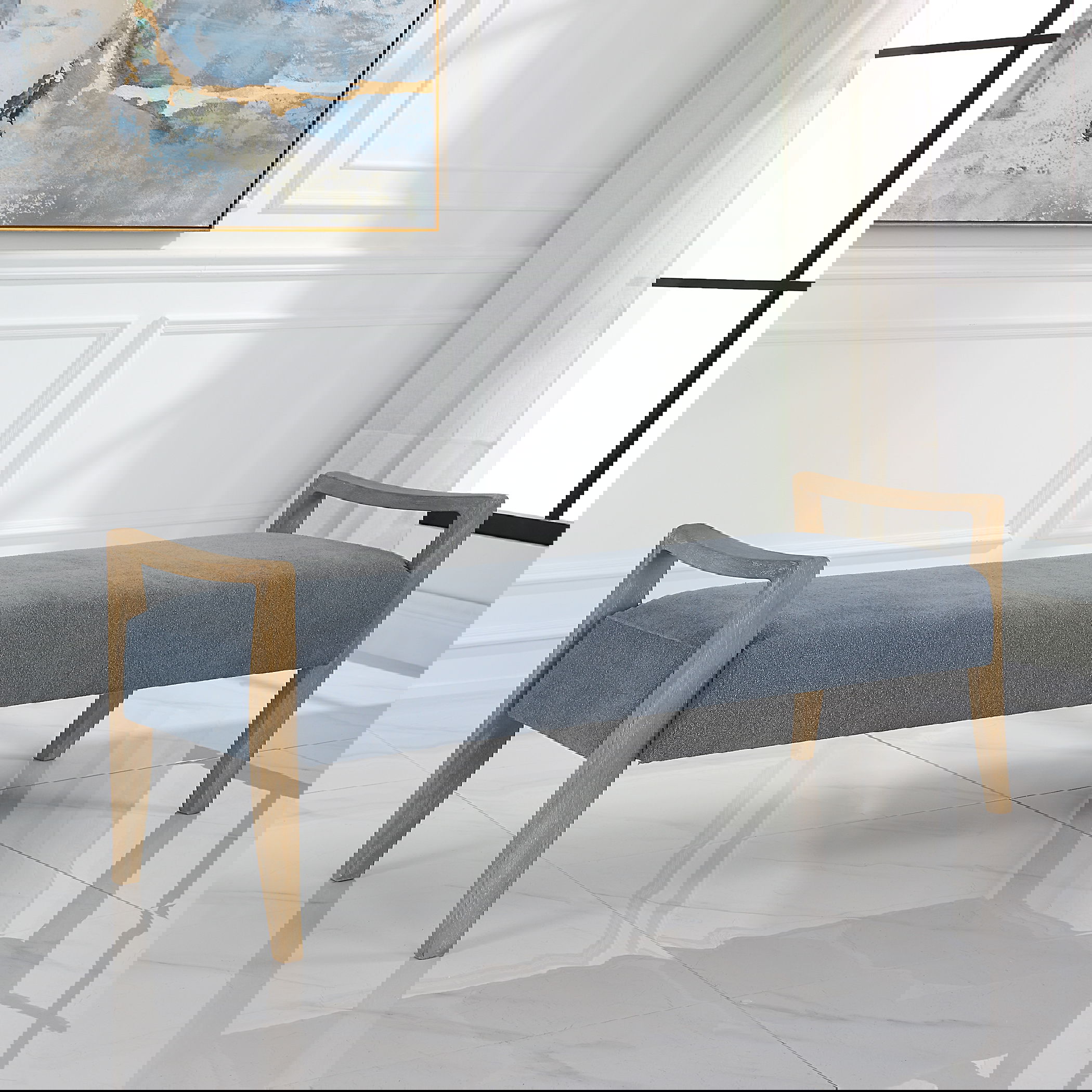 Daylight Sky Blue Bench, Furniture by Uttermost, 59.25" width x 23" height x 21.5" depth View 2