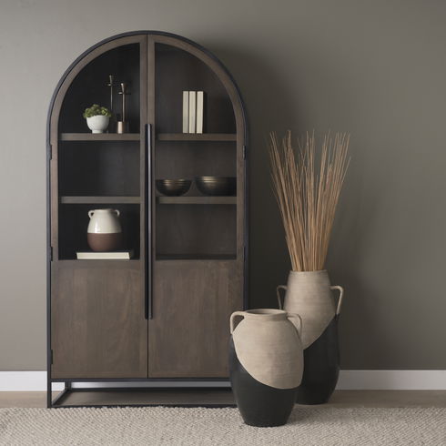 Tully Textured Matte Brown with Matte Black Short Ceramic Floor Vase