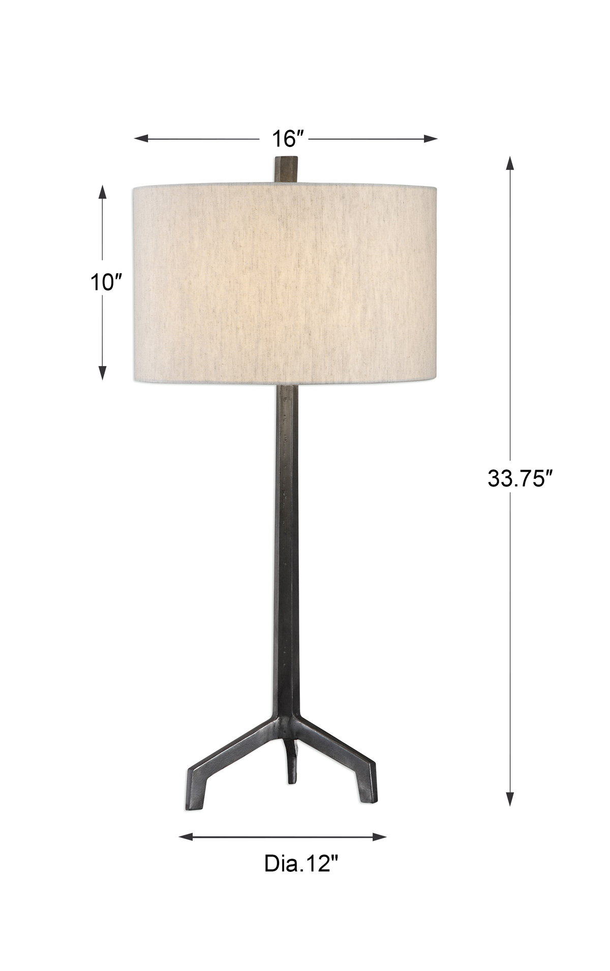 Ivor Cast Iron Lamp, Table Lamp by Uttermost, 16" width x 33.75" height x 16" depth View 3