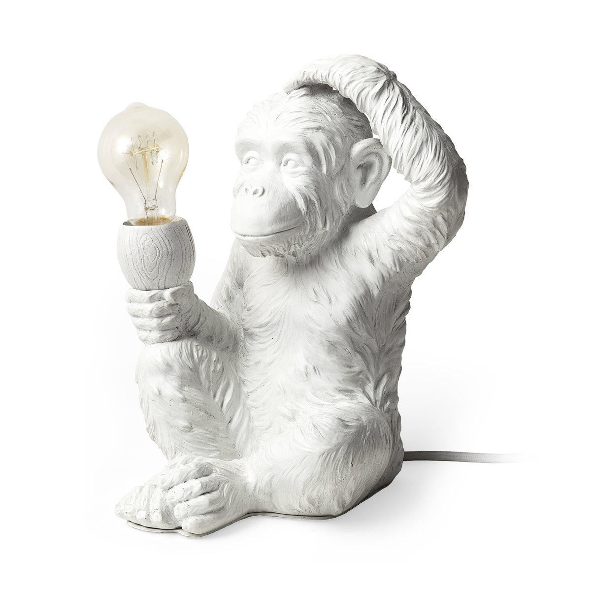 Simia (12'H) White Resin Playful Monkey Table Lamp, by Mercana, 9" length x 9" width x 12" height View 1