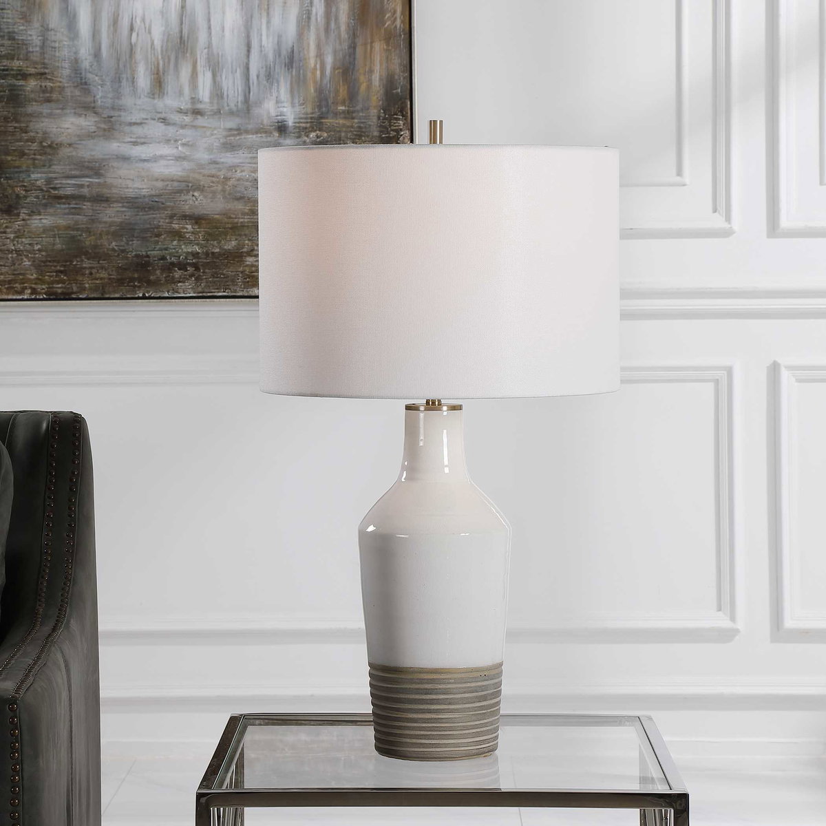 Dakota White Crackle Table Lamp, by Uttermost, 15" width x 26.5" height x 15" depth View 2