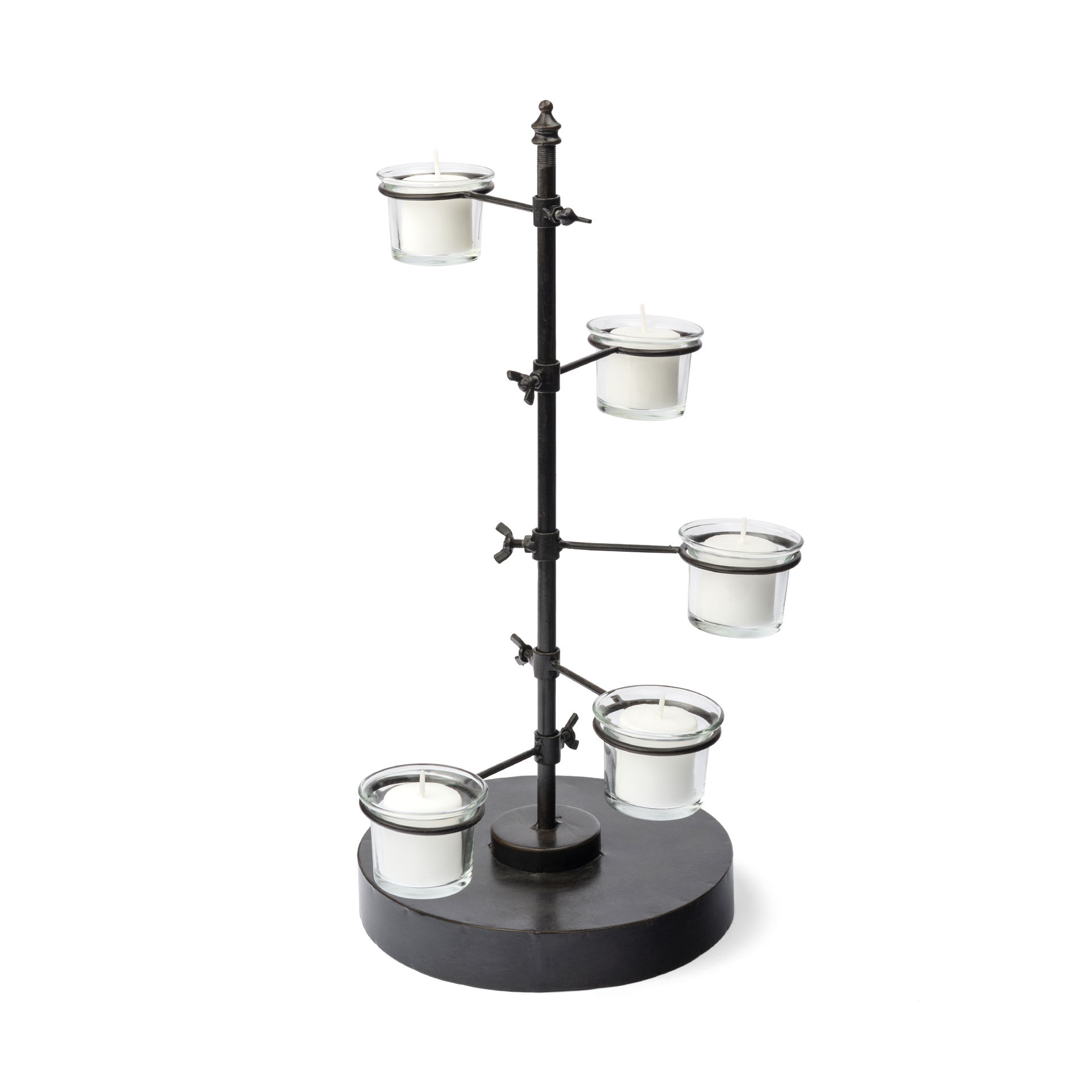 Jaran Black Metal Five Armed Tealight Table Candle Holder, Candles & Candle Holder by Mercana, 8" length x 8" width x 17" height View 1