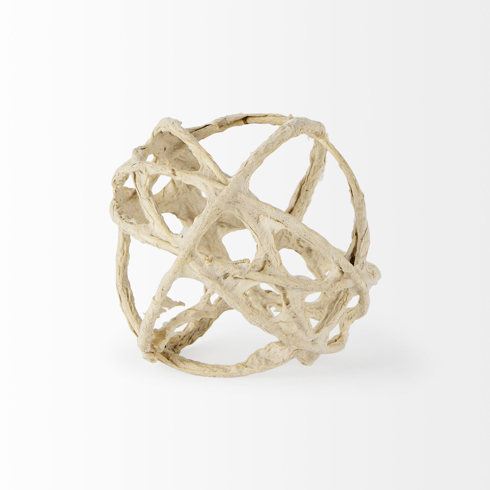 Kali  Small Beige Decorative Metal and Paper Object, Decorative Object by Mercana, 4.53" length x 4.53" width x 4.53" height View 2