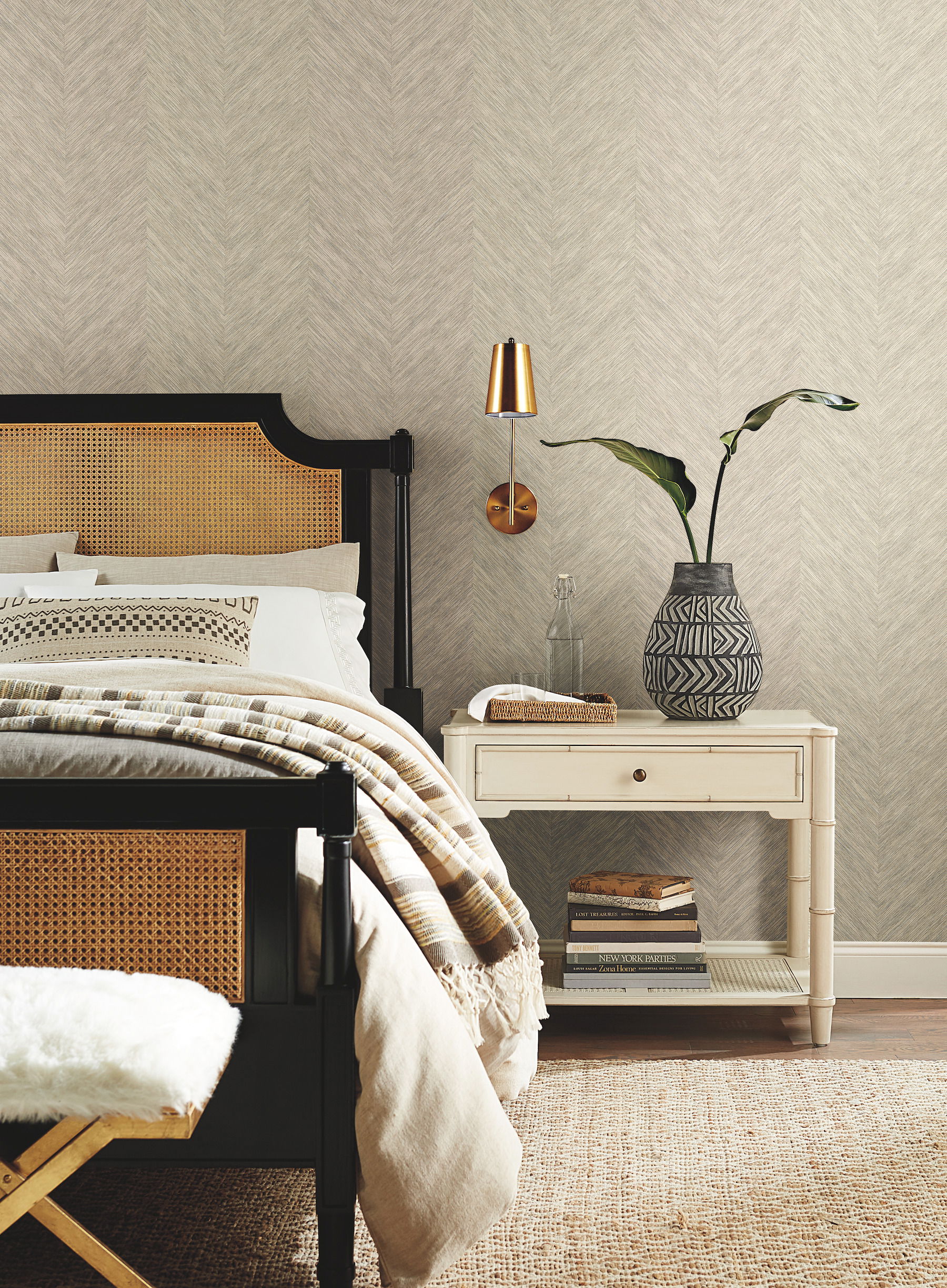 Chevron Cream Metallic Wallpaper large image 