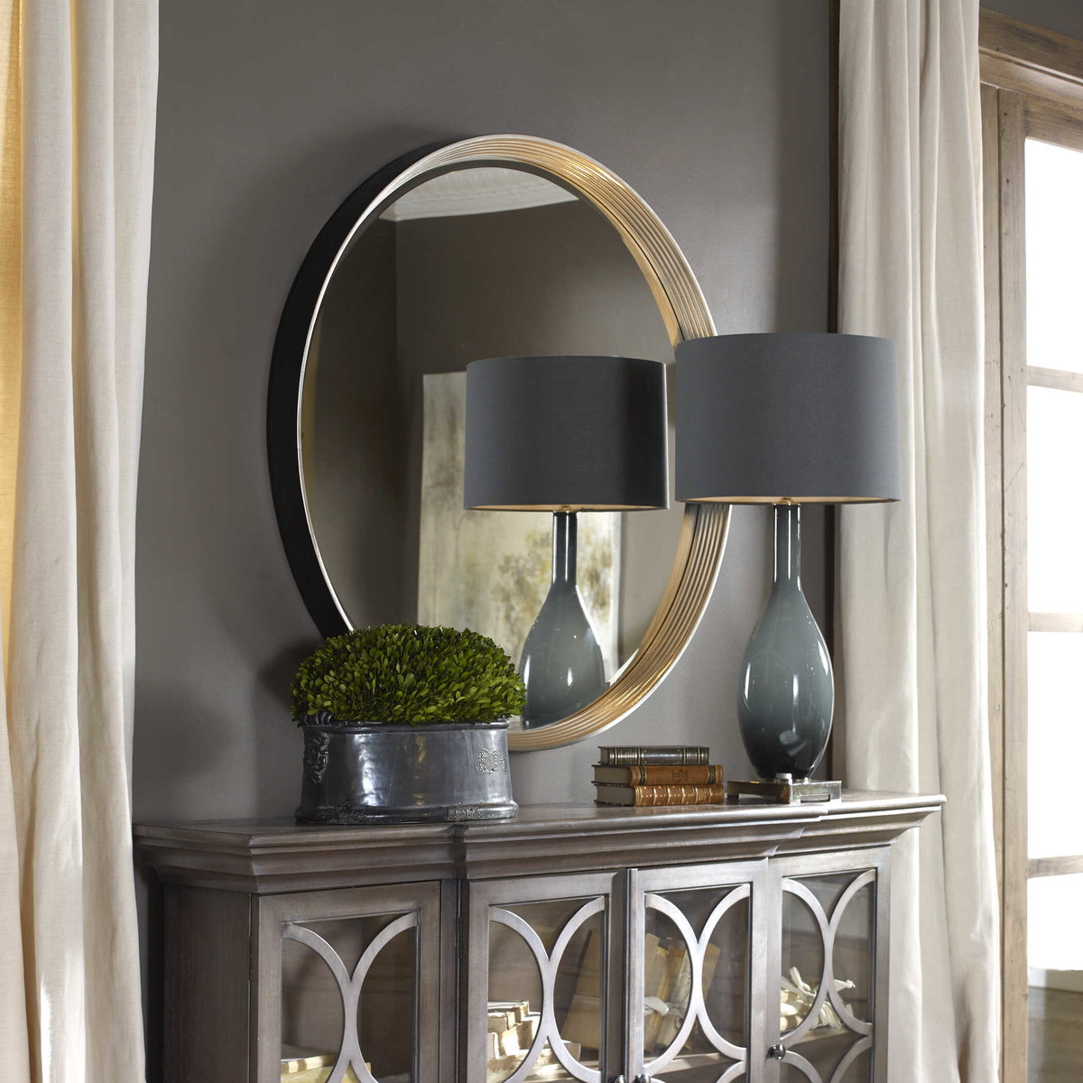 Serenza Round Silver Mirror, by Uttermost, 42" width x 42" height x 2.5" depth View 2