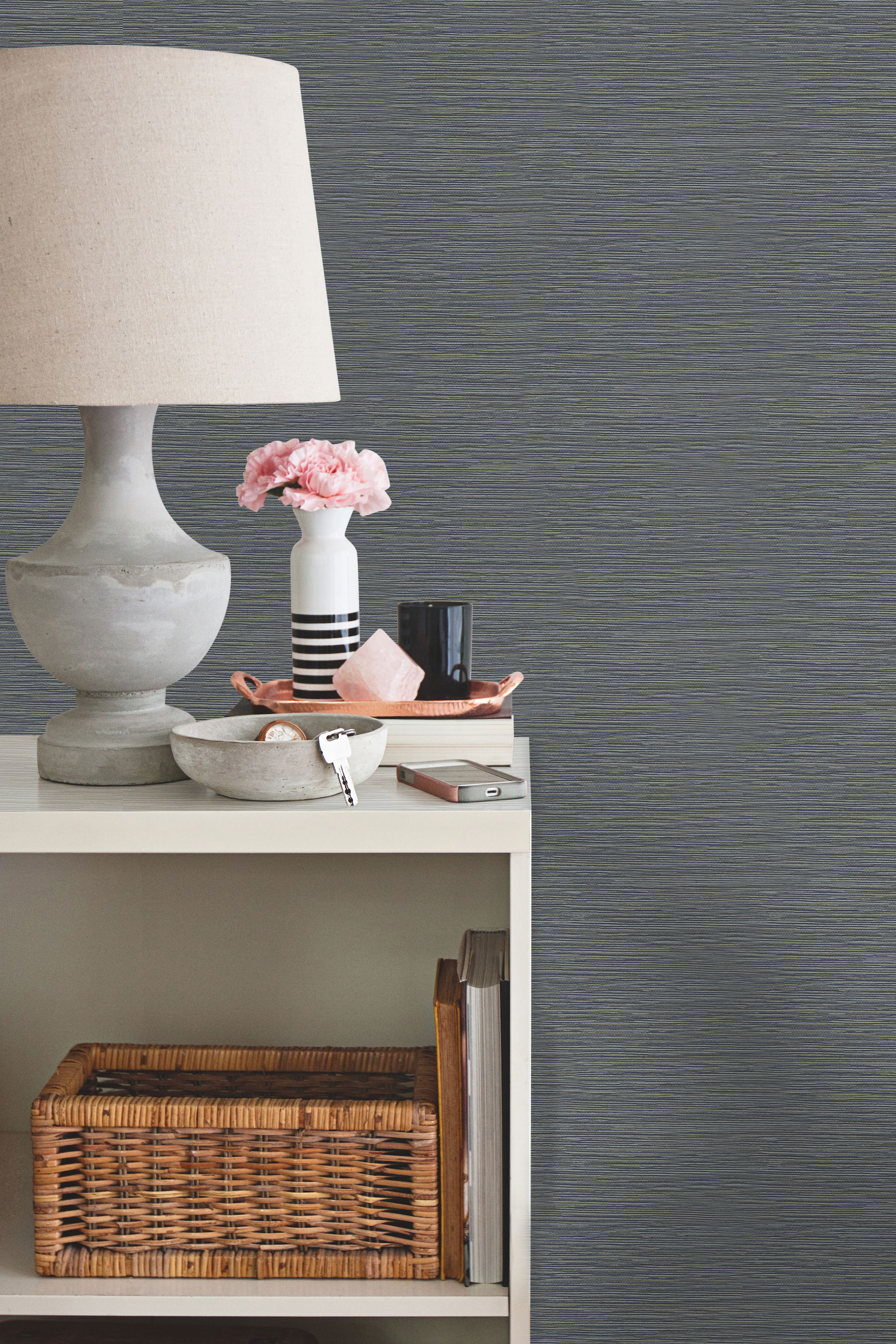 Ramie Weave Grasscloth Dark Blue Metallic Wallpaper large image 