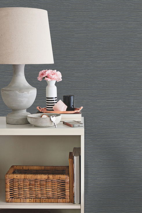 Ramie Weave Grasscloth Dark Blue Metallic Wallpaper