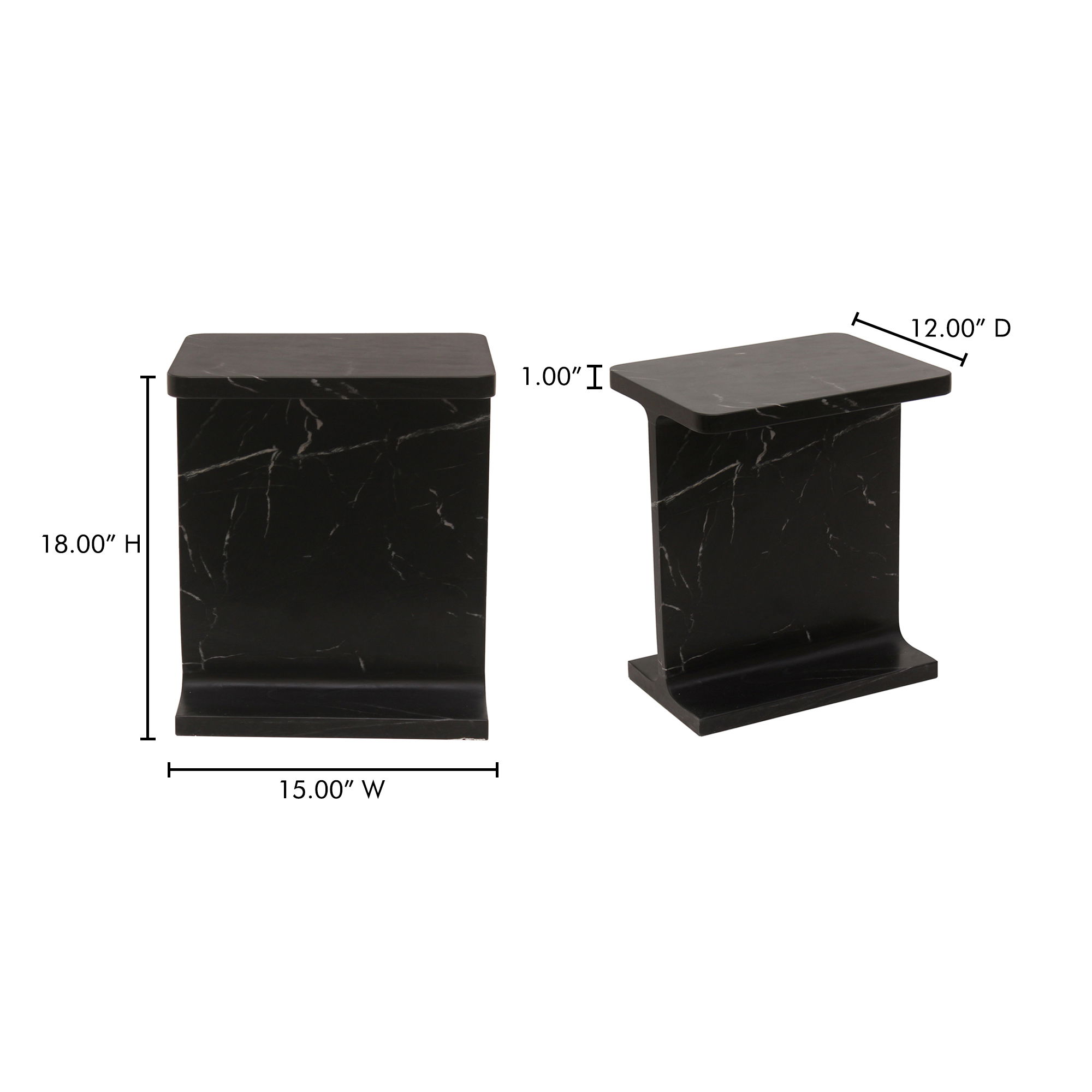 Tullia Accent Table Black, Side & End Table by Moe's Home, 15" width x 18" height x 12" depth View 10