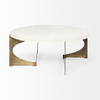 Reinhold 49' Round White Marble Top Gold Metal Base Coffee Table, by Mercana, 49" length x 49" width x 17" height thumbnail 5
