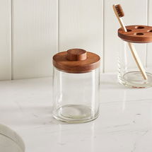 Online Designer Bathroom Clover Wood and Glass Bath Accessories, Small Canister, Acacia