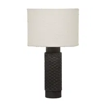 Online Designer Dining Room Grava Cream Boucle & Black Hand-Carved Wood Table Lamp
