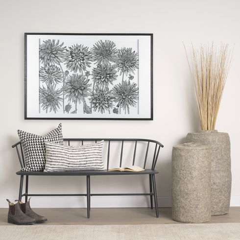 Jolie Cream with Black Print Linen Square Decorative Pillow  Cover