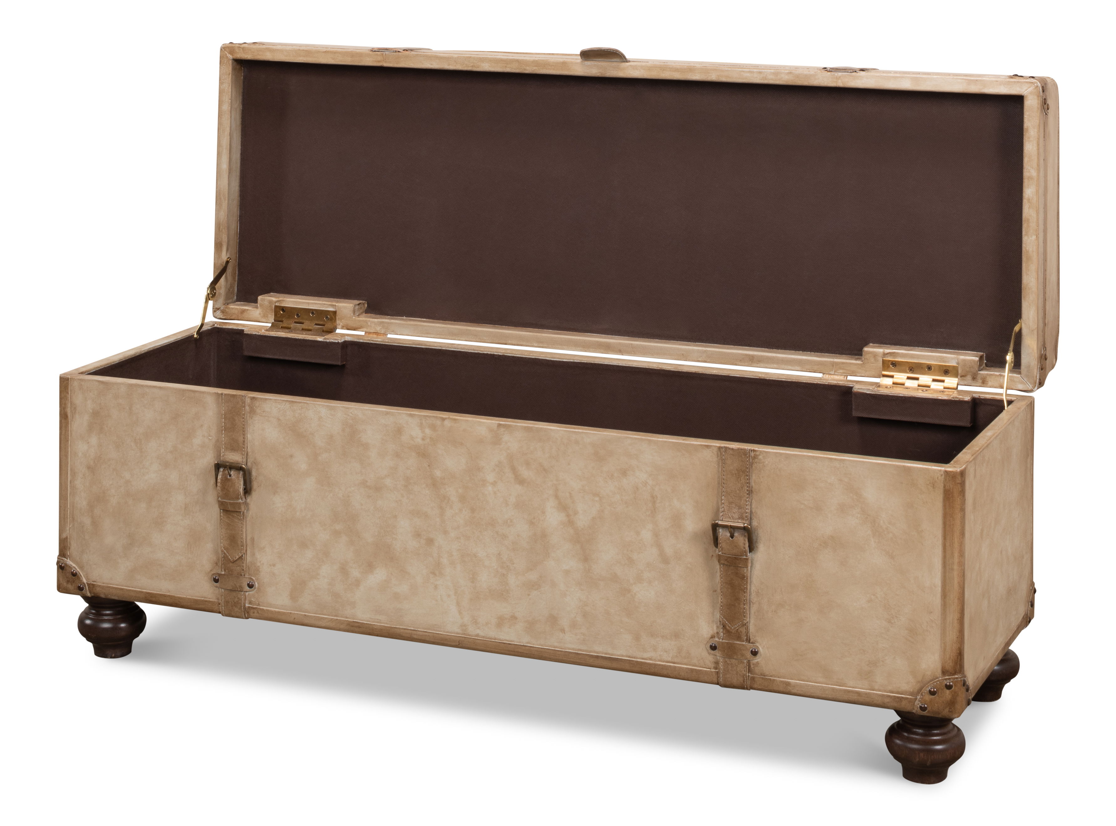 Leather Trunk/Bench, Pearl Leather, Seating by Sarreid, 48" length x 16" width x 20" height View 11