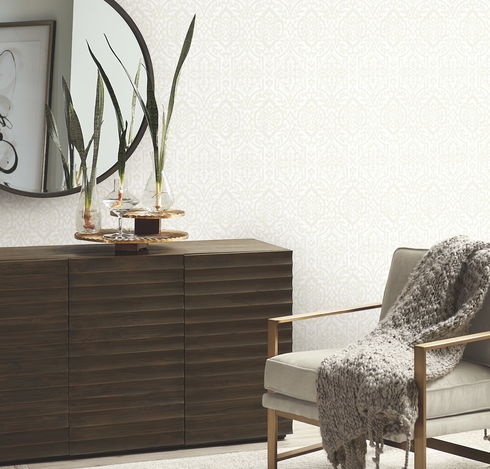 Catherdral Damask White Wallpaper
