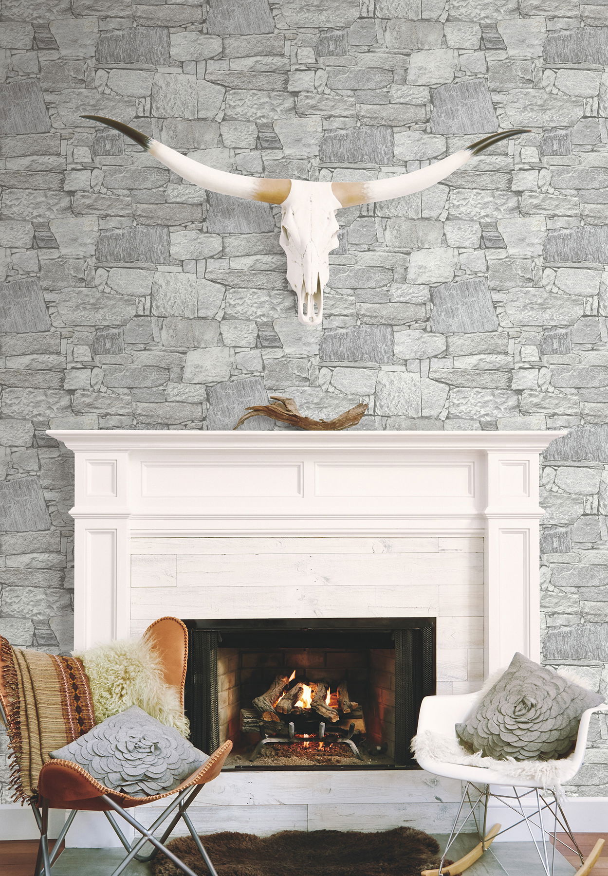 Chateau Stone Grey Peel & Stick Wallpaper large image 
