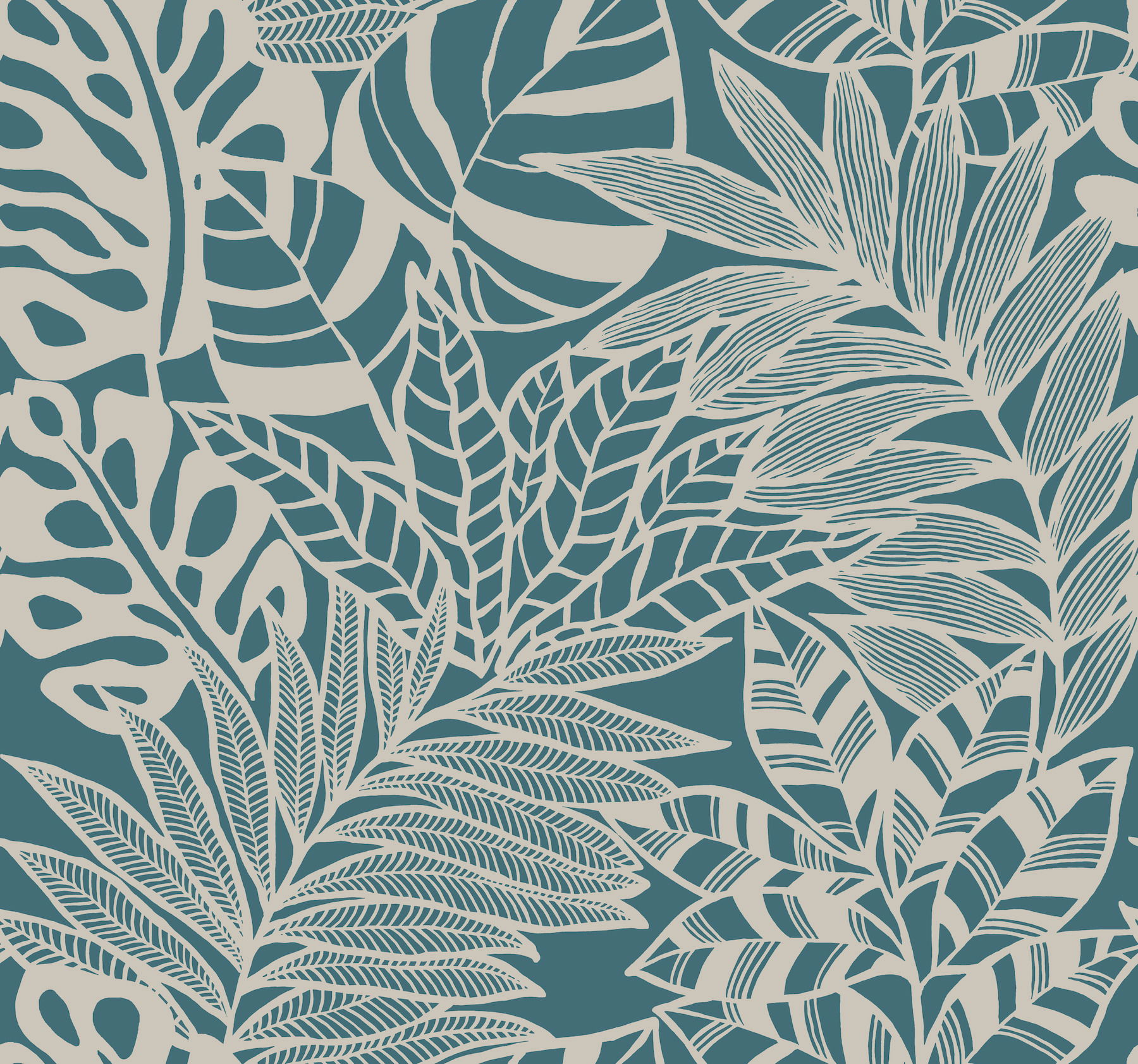 Jungle Leaves Teal Wallpaper large image 