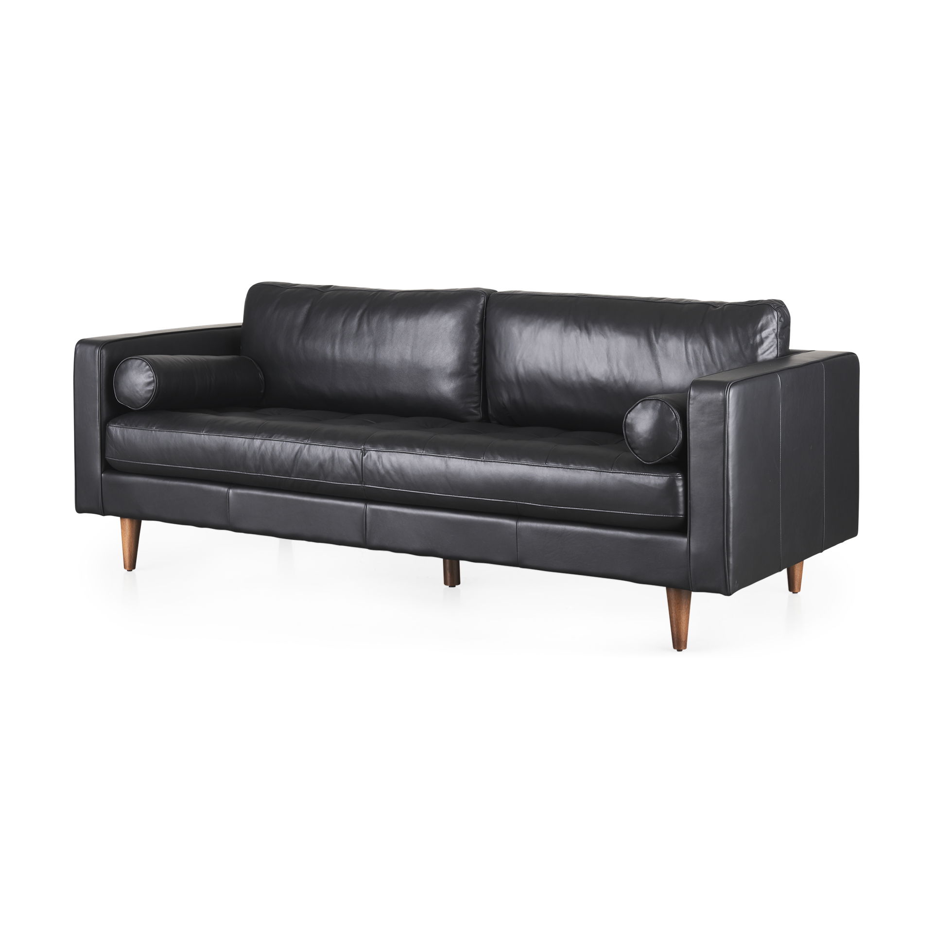 Svend  Black Leather Sofa, Sofas & Sectional by Mercana, 88" length x 38" width x 34" height View 1