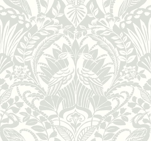 Egret Damask Green Wallpaper